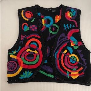 Vintage Artsy Colorful Embroidered Black Vest
Size Medium